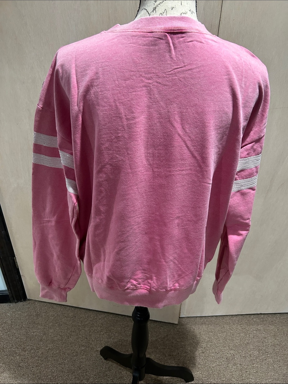 White Birch Super Soft Pink Sequin Football Crewneck Sweatshirt - Picture 3 of 6